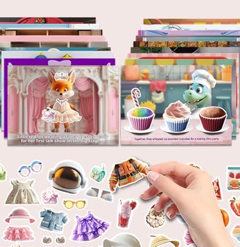 Dino Fun 2-in-1 Reusable Sticker Book for Kids – Animal Dress-Up & Cooking Play, 23 Scenes, 500+ Stickers, Fun Activity Book for Toddlers Ages 3+, Removable Sticker for Boys & Girls view 5