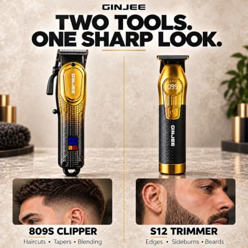 Hair Clippers for Men, Cordless Barber Clipper and Trimmer Set, Gold view 3