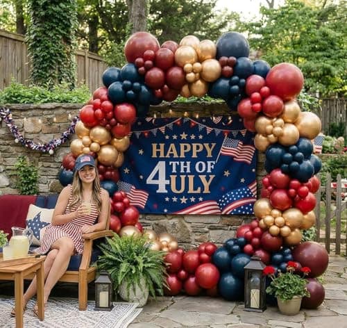 Double Stuffed Red and Blue Balloons, 94Pcs Dark Blue Burgundy Ruby Red Gold Latex Balloon Garland Arch Kit for Graduation,4th of July,Patriotic,Veterans Day,Class of 2026, Birthday Party view 2