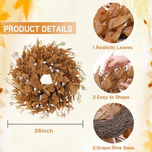26 Inch Fall Wreath for Front Door, Artificial Eucalyptus Porch Decor (26in) view 2