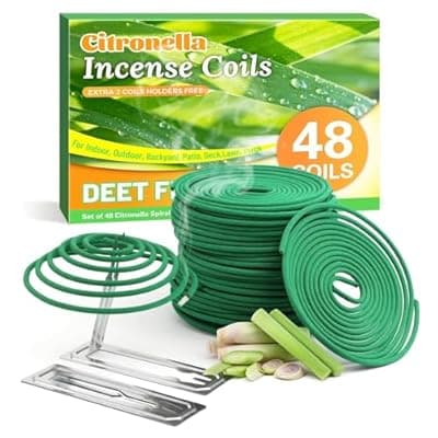 FIRIK Citronella Coils, 48 PCS Citronella Incense Coils with Coil Holder, Natural Citronella Outdoor Coils for Patio, Farms, Backyard, Garden, BBQ Indoor