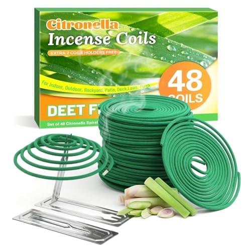 FIRIK Citronella Coils, 48 PCS Citronella Incense Coils with Coil Holder, Natural Citronella Outdoor Coils for Patio, Farms, Backyard, Garden, BBQ Indoor view 1
