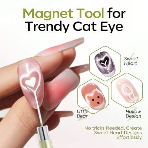 modelones Cat Eye Magnet for Nails, 3-in-1 Silver Cateye Gel Polish Magnet Pen & Heart-Shaped Magnet for Nail Art & Ball &Hole &Lightning Magnet, Multi-Effect Magnets for Nail Art Lovers DIY Salon view 5