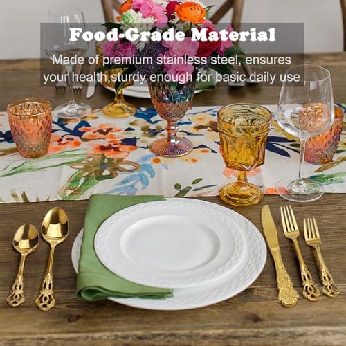 Runfly Gorgeous Retro Royal Gold Stainless Steel 20 Pieces Flatware Set, Golden Silverware Set, Anti-rust Stainless Steel Gold Cutlery Set Utensils Including Fork Spoon and Knife view 6