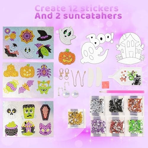 Klever Kits Halloween Gem Diamond Art Kit, Kids Halloween Crafts Party Supplies, Diamond Art Kit with Stickers, Suncatchers, and Keychains, Party Favor DIY Activities School Game Goodies Gift view 2