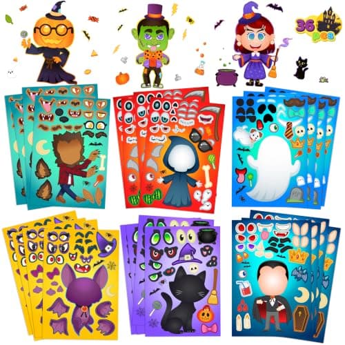 JOYIN 36 PCS Halloween Craft Stickers for Kids Party Favor, Make a Face Stickers with Designs Witch Vampire, DIY Craft Supplies for Halloween Party Game Classroom Activities Gift Goodies view 4