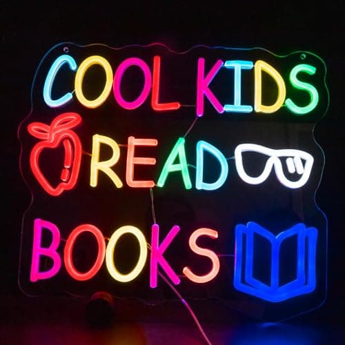 Cool Kids Read Books Neon Sign for Wall Decor, Reading Letter LED Neon Lights Library Neon Signs, Kids Room Reading Corner Classroom Christmas Bedroom Decoration 16.06 x 14.17 inch — image 1