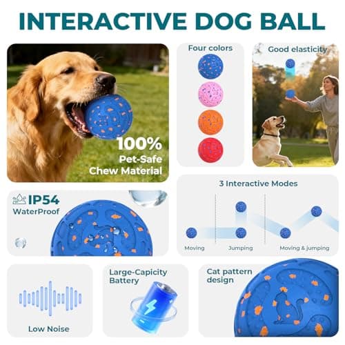 KITPLUS Smart Interactive Dog Ball Toys: Automatic Bouncing Rotating Moving, 3 Modes, Durable Material, Waterproof, Rechargeable Active Rolling Pet Toy for Medium Large Dogs Indoor Outdoor, Blue view 2
