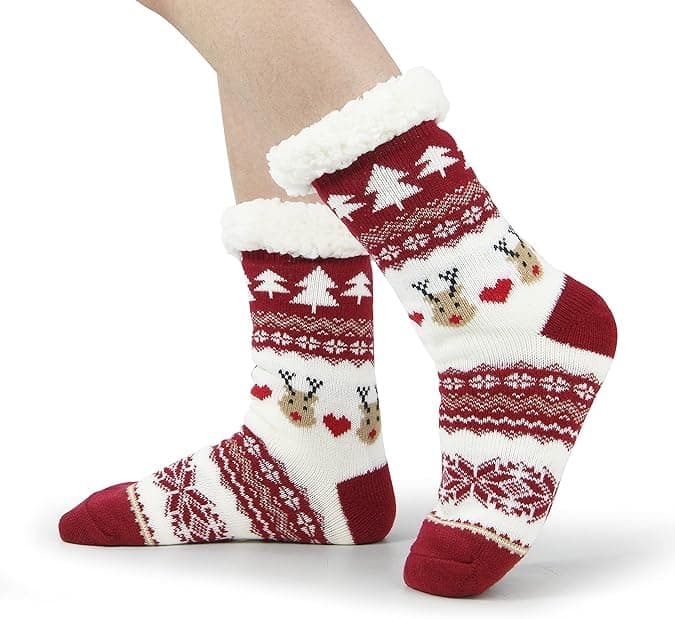BenSorts Women Winter Thick Slipper Socks with Grippers Non Slip Warm Fuzzy Socks Christmas Gifts view 4