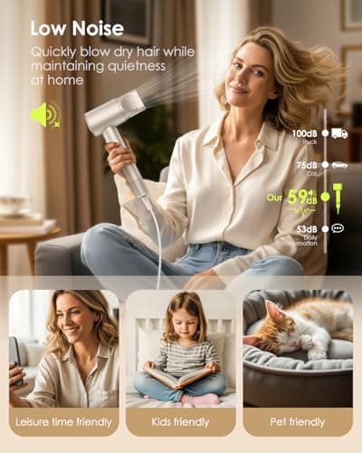 Hair Dryer Ionic with Diffuser - 160,000 RPM Professional High-Speed Blow Dryer, 500M Negative Ions Fast Drying for Women, Lightweight, Low Noise Dryer for Curly or Straight Hair view 6