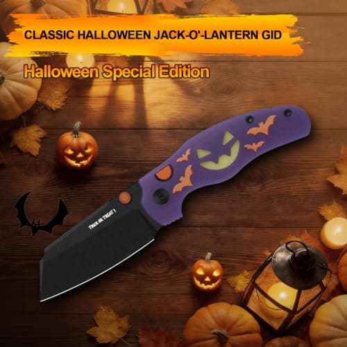 Kizer C01C 275 2.75" AEB-L Glow-in-the-Dark G10 Halloween Pocket Knife | Purple & Yellow, Thumb Stud, GID Inlays, Button Liner Lock, Black PVD Coating & Stonewashed, GID Skull Bead, V3488.27HW1 view 6
