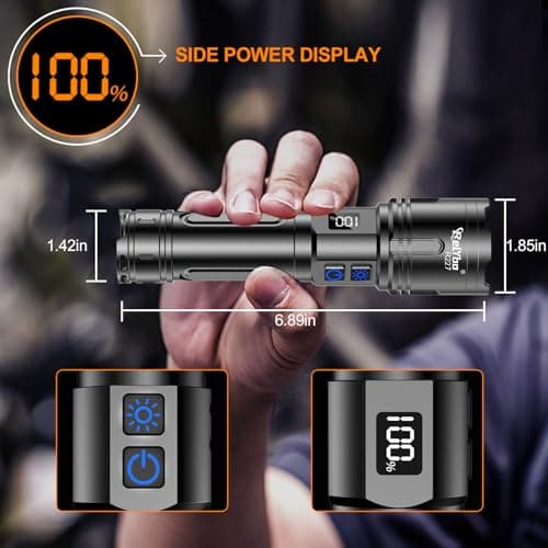 Relybo Rechargeable Flashlights High Lumens, LED Flashlight 100000 Lumens, Super Bright High Powered Flashlights, Long Rang 5000 FT, 2 Switch, Powerful Flashlights for Home Emergency Camping view 6