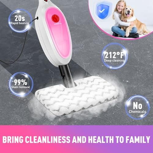 Steam Mop, Detachable Handheld Steam Cleaner with 10-in-1 Multipurpose Accessories, Two-sided Mop, Double Cleaning Area, Multi Surfaces Steamer for Wood Floor, Tile, Window, Clothes, Furniture & Grout view 4