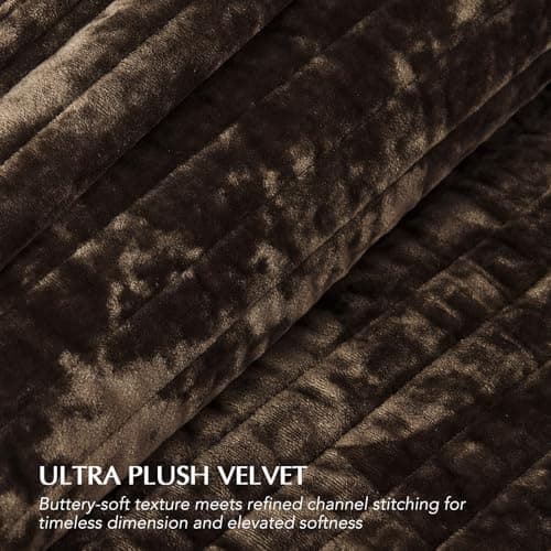 EVERGRACE Velvet Quilt Set King Size, Luxurious Soft Striped Channel Bedding Set, Lightweight Velvet Comforter for All Season, Oversized Bedspread Coverlet with 2 Matching Shams, Walnut Brown view 5