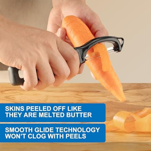 Premium Swivel Vegetable Peeler, Soft Grip Handle and Ultra Sharp Stainless Steel Blades - Perfect Kitchen Peeler For Veggie, Fruit, Potato, Carrot, Apple - Black - Set of 2 view 6