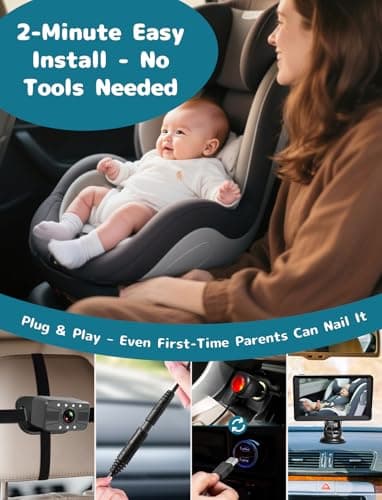 Dual Baby Car Camera, HUBOOK 7" 1080P Split Screen Baby Car Monitor with Night Vision, Rear Facing Car Seat Camera for 2 Kids Newborn Toddlers Travel Safety view 3