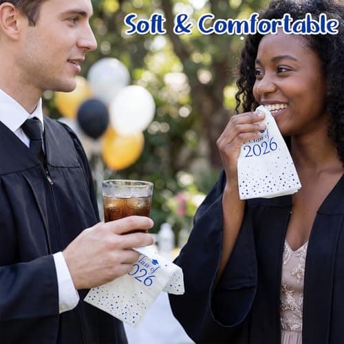 NatNarr 2026 Graduation Napkins, 60 Pcs Disposable Hand Towels for Bathroom Blue Foil Dots Dinner Guest Napkins for High School College Congrats Celebration Party view 5