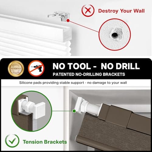 LazBlinds Cordless Cellular Shades, No Tools No Drill Blackout Honeycomb Shades Pleated Blinds for Windows, 45" W x 64" H, Dark Coffee view 2