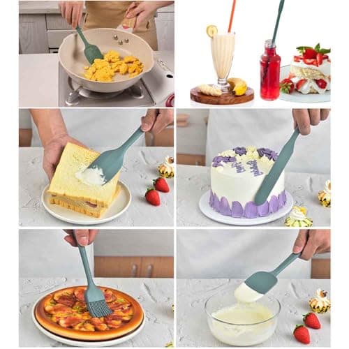 Silicone Spatula Set of 5-600°F Heat Resistant Kitchen Scraper Spatulas, Strong Steel Core and One-Pieces Seamless Design, Great for Cooking Mixing & Baking - BPA Free & Dishwasher Safe (green) view 7