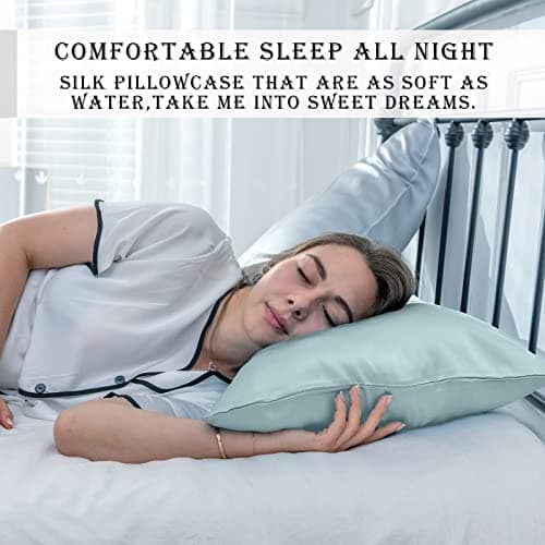 Mulberry Silk Pillowcase for Hair and Skin Standard Size 20"X 26" Pillow Case with Hidden Zipper Soft Breathable Smooth Cooling Silk Pillow Covers for Sleeping (Haze Blue,Standard,1Pcs) view 6