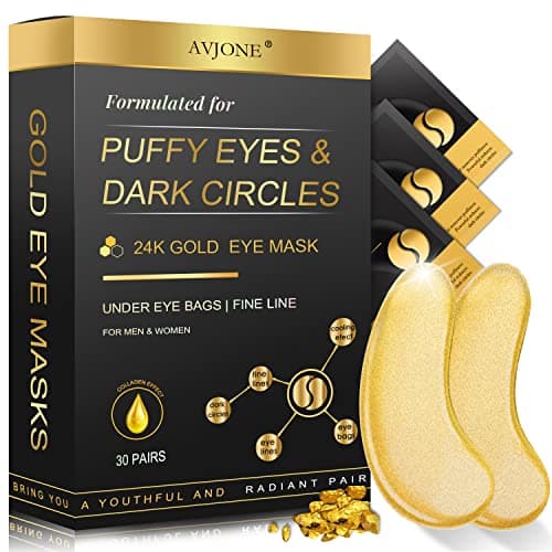 AVJONE 24K Gold Under Eye Patches (30 Pairs), Collagen Eye Masks for Dark Circles and Puffiness, Eye Patches for Women Puffy Eyes, Revitalizes and Refreshes Your Skin