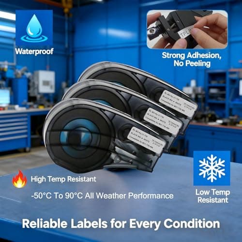 M21-750-499 Nylon Label Tape with Chip - M210 Labels for Cable Wire, Compatible with BMP21 Plus BMP21 Lab Printer, Black On White, High Adhesion, High & Low Temperature Resistantance view 5