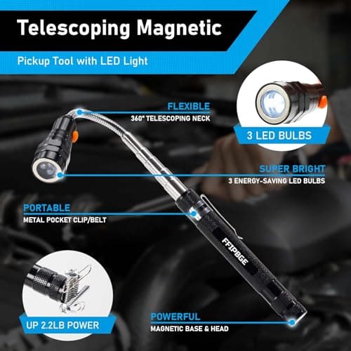 Magnet Pickup Tool with Telescoping Magnetic Flashlight and 6 in 1 Multitool Pen with Rulers, Bubble Level, Screwdrivers, Ballpoint, Valentines Day Gifts for Him Adults, Birthday Gifts for Him view 3