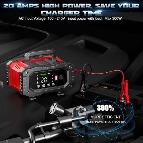 Battery Charger for Car 20A 12V/24V LiFePO4 Trickle Charger Maintainer | Car battery charger Lead Acid Compatible with Temperature Compensation for Car Truck Motorcycle Lawn Mower Boat view 2