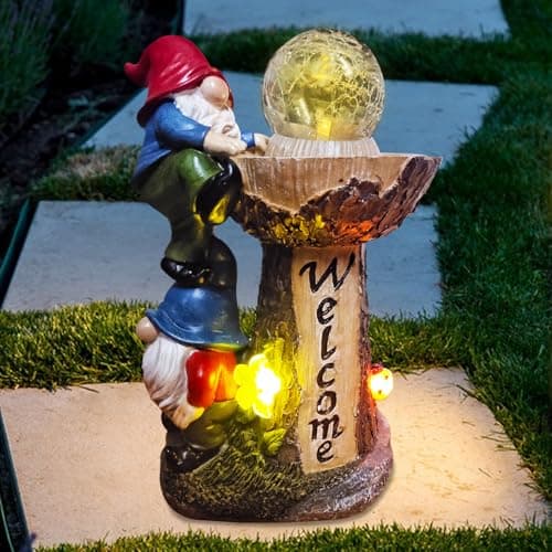 Binqiuu Garden Gnomes Outdoor Statue with Solar LED Lights, Solar Garden Gnomes Decorations10.4 in Funny Double Gnomes Sculptures Home Outdoor Lawn Yard Decor, Ideal Gnomes Gifts for Women/Grandma/Mom view 6