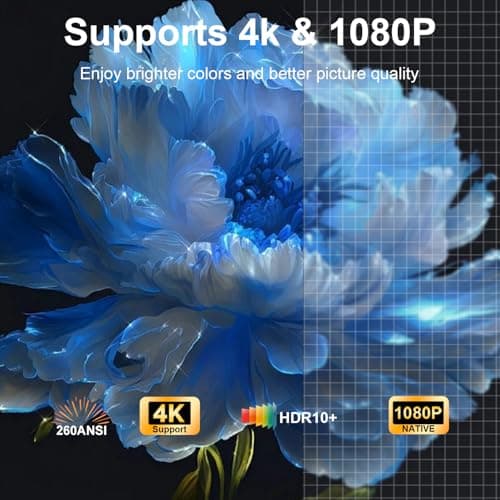 Mini Projector with WiFi and Bluetooth,4K Support 260 ANSl Smart Portable Projector,Auto Keystone, 135 Degree Rotation,Video projector for Home, Bedroom, Outdoor view 4