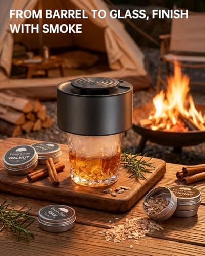 Electric Whiskey Smoker Kit, Rechargeable Bourbon Smoker Kit with 6 Flavors of Natural Wood Chips, Drink Smoker Infuser Kit Cocktail Idea Christmas Birthday Gifts for Men Husband Dad Him view 2