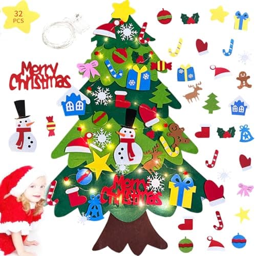 Felt Christmas Tree for Kids, Festwarm 3.2ft DIY Xmas Tree for Toddlers Wall Hanging, Felt Tree with 32 pcs Ornaments Christmas Decoration for Children — image 1