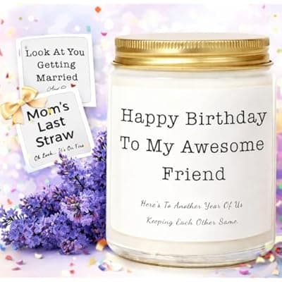 Birthday Gifts for Women, Unique Friendship Birthday Gifts, Funny Candles Gift Ideas for Womens, Best Friend, Her, Sister, Bestie, Lavender Scented Candle with Replaceable Stickers