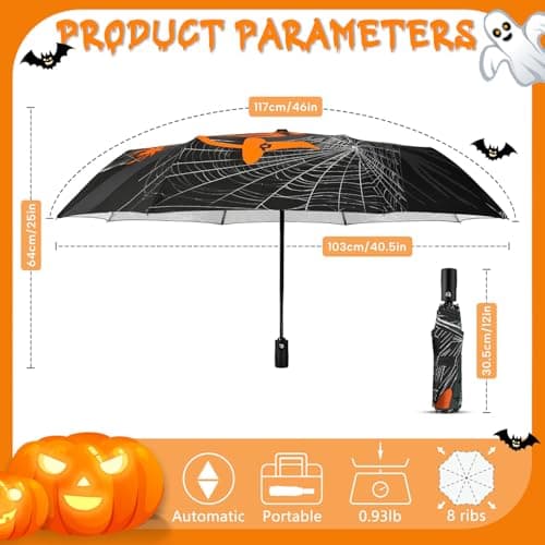 Natuquebrela Compact Automatic Umbrella Portable - Collapsible Travel Umbrella for Rain Strong Wind proof Lightweight Umbrellas Unique Halloween Decor view 4
