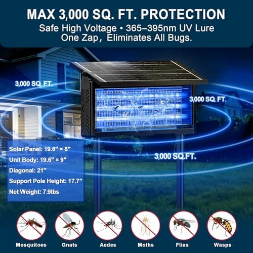 18W Solar & USB-C Bug Zapper Outdoor,9600mAh Mosquito Zapper with 365-395nm UV Light, Dusk to Dawn Sensor, IPX5 Waterproof, Fly Trap for Patio Garden Backyard Deck Camping view 2