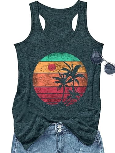 Vintage Graphic Tank Tops for Women Summer Beach Graphic Loose Tanks Sleeveless Vest USA Flag Vacation Racerback Tank Cami — image 1