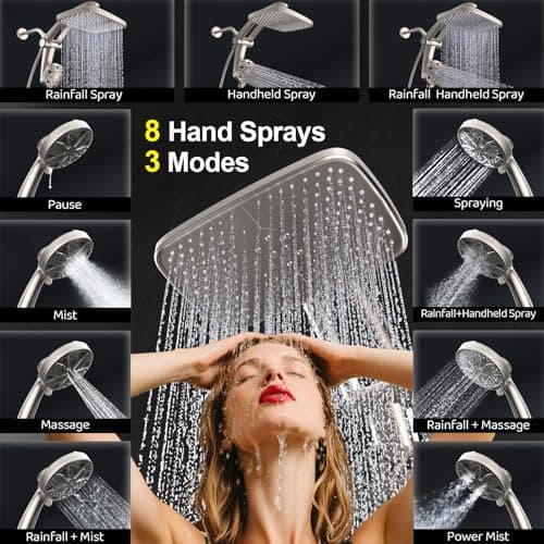 12" High Pressure Rain Shower Head with Handheld Spray Combo Faucet Upgrade view 3