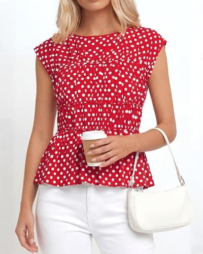 BTFBM Casual Short Sleeve Shirts Summer 2026 Going Out Tops for Women Trendy Polka Dots Work Blouses Tunics view 4