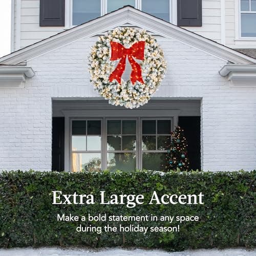 Best Choice Products 36in Large Flocked Artificial Pre-Lit Fir Christmas Wreath Holiday Accent Decoration for Door, Mantel w/Red Lighted Bow, 150 LED Lights, 300 PVC Tips, Power Plug-in view 3