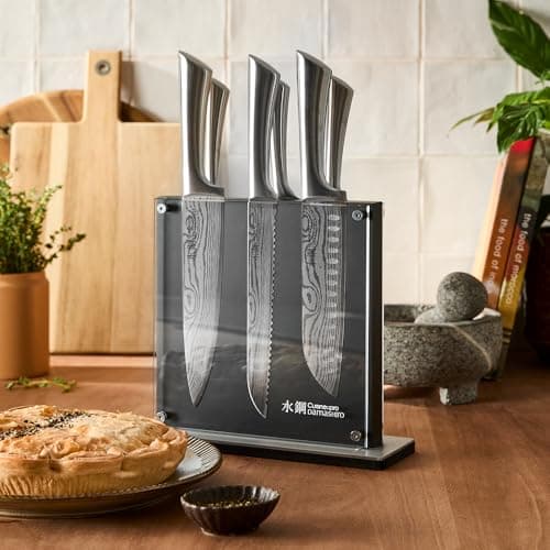 Cuisine::pro Damashiro Knife Block (Kumi, 7-Piece Chef Knife Set) - Japanese Steel Knife - Magnetic Knife Block- Damascus-Inspired Blade Kitchen Knives view 6