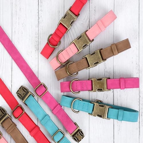 Jumpress Soft Leather Dog Collar for Small Medium Large Dogs, Heavy Duty Dog Collar Leather with Quick Release Metal Buckle, Durable & Adjustable for Large Dogs Walking (Pink, L) view 6