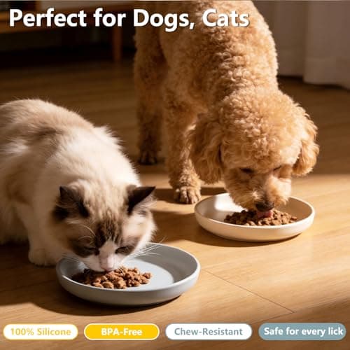 Onyucean Non-Slip Cat & Dog Food Bowl, Shallow Wide Pet Plate for Puppy Kitten, Unbreakable Silicone Feeding Bowls for Cat Dog & Pets, Heavy Duty, Dishwasher Safe, Mess-Free view 5