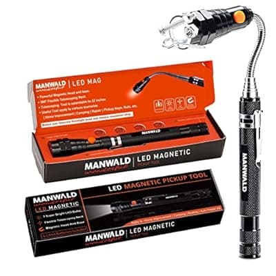 LED Magnetic Pickup Tools, Christmas Stocking Stuffers for Men Adults, Telescoping Magnetic Flashlights with Extendable Magnet Stick, Birthday Gifts for Men, Him, Dad, Boyfriends, Black
