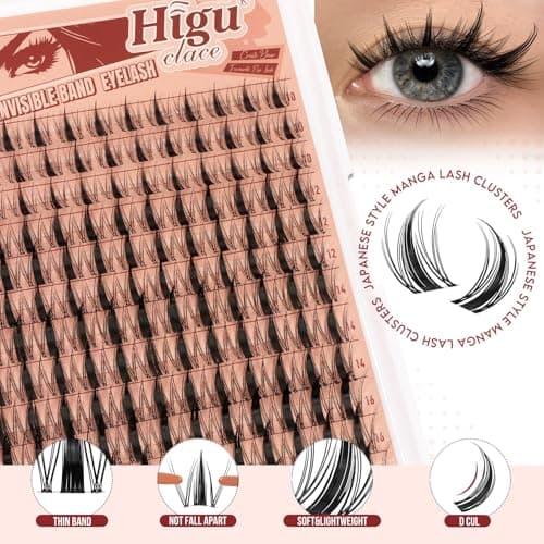 Higu clace Fairy-Lash-Clusters,144Pcs Manga Lash Clusters DIY Cluster Eyelash Extensions 10-18 mm, D Curl Lash Extension Natural Look Reusable Clear Thin Band Mix Spikes Manga Lashes(Fairy-DH-144Pcs) view 7