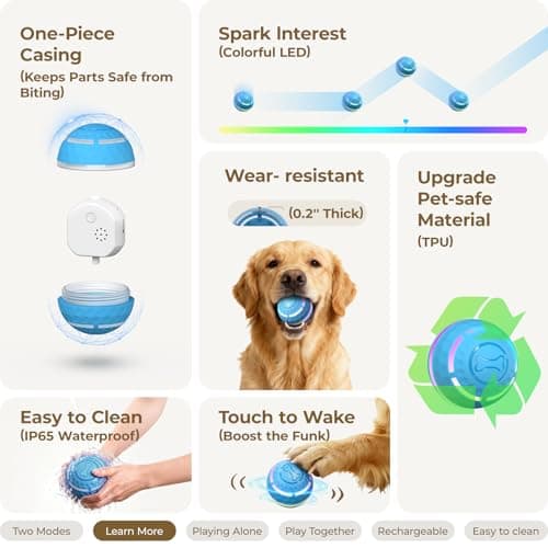 Apasiri Interactive Dog Toys: Automatic Moving Dog Balls with LED Lights, Puppy Toy to Keep Them Busy, Shaky Dog Ball for Small,Medium,Large Dogs, Dog Toys for Aggressive Chewers,Rechargeable - (Blue) view 3
