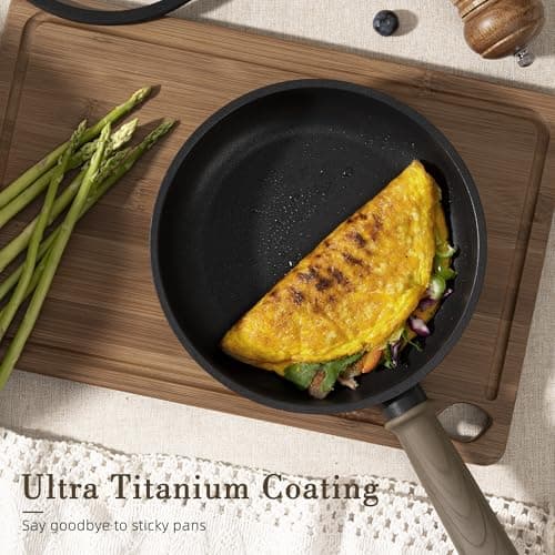 Astercook Non Stick Pots and Pans Set, Healthy Non-Toxic Titanium Induction Kitchen Cookware Sets for Cooking with Frying Pans, PFAS/PTFE/PFOA & PFOS Free, Black, 19 Pcs view 2