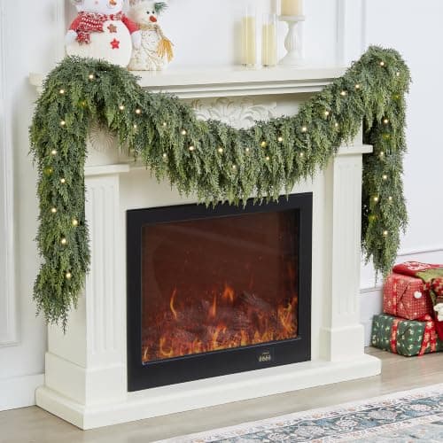 9FT Christmas Garland with Lights, Extra Full Lighted Cedar Garland view 5