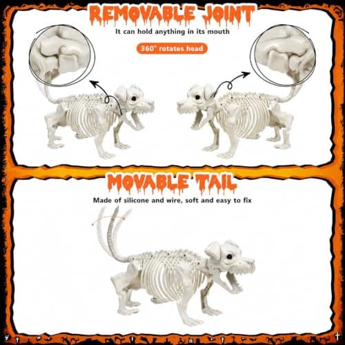 Halloween Decorations Outdoor 36 Inch Realistic Posable Skeleton With Dog | 3ft Full Body Posable Skeleton Plastic Bones Movable Joints Halloween Party Yard Haunted House Props Indoor Decor view 5