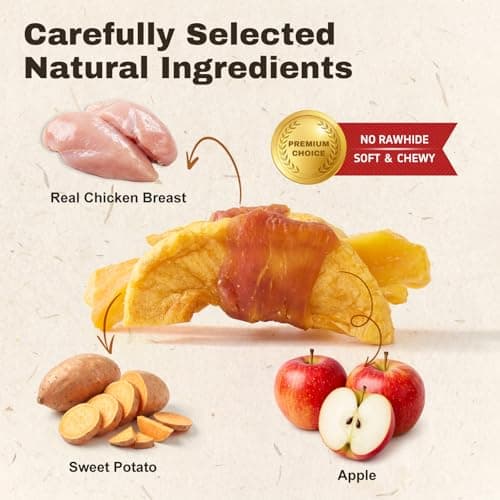 PETPHABET Chicken Wrapped Sweet Potato Apple Dog Treats - Healthy Jerky Dog Chews, Rawhide Free Training Treats for Small, Medium, Large Dogs, Soft Snacks High Protein & Low Fat, Easy to Digest, 14oz view 2