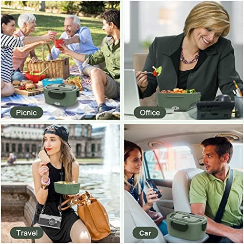 Vabaso Electric Lunch Box for Adults, 80W Heated Lunch Box Portable Food Warmer Lunch Box for Work/Men/Car/Truck with 1.5L 304 Stainless Steel Container Fork & Spoon, 110V/12V/24V view 4